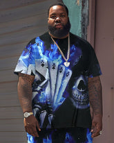 Men's Big & Tall Street Casual Skull Poker Print T-Shirt Shorts Set